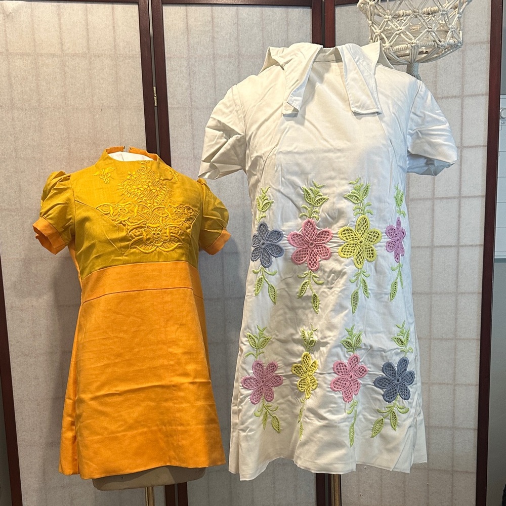 Yellow and White Dresses with Floral Embroidery